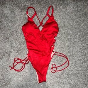 One piece red swimsuit